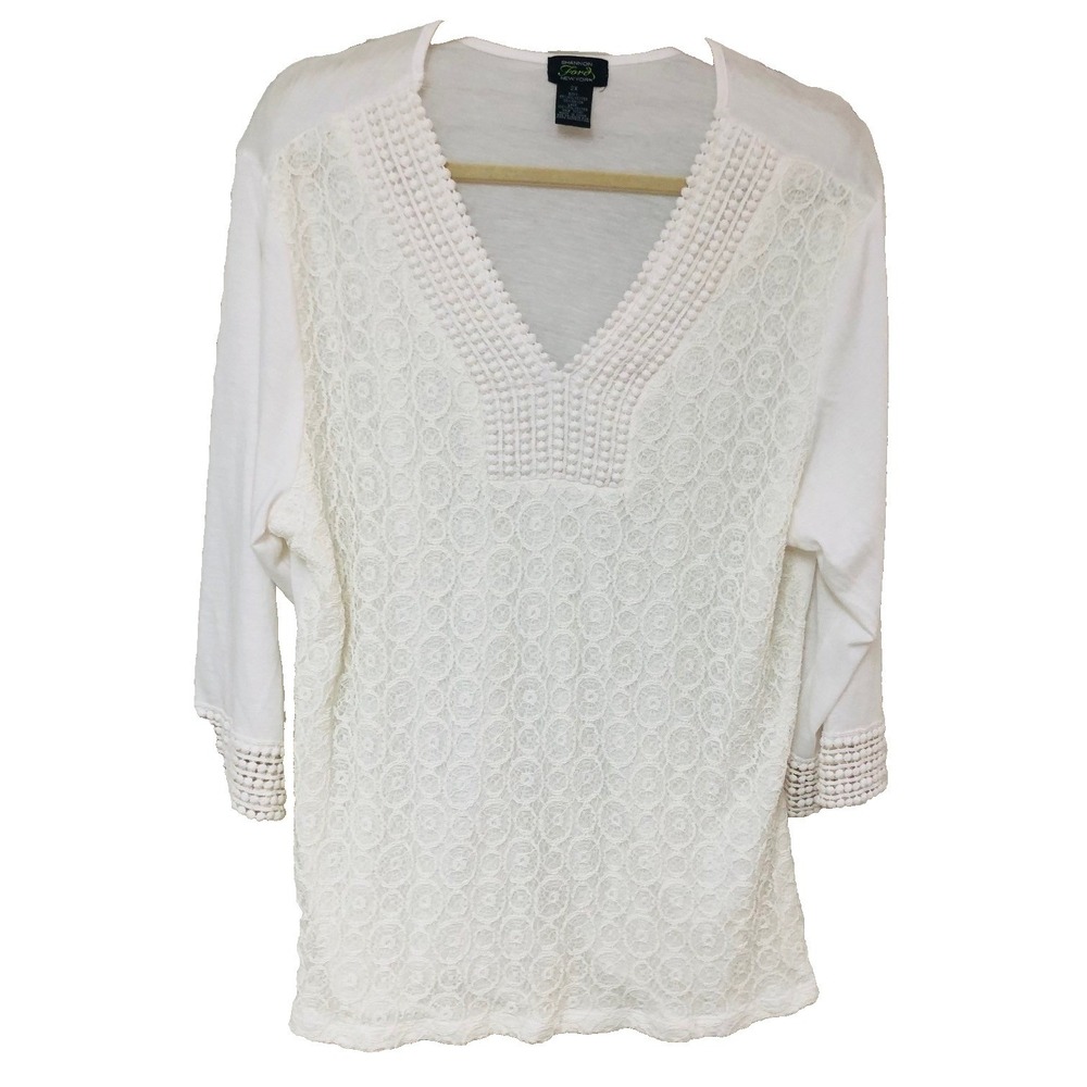 Shannon Ford Womens Embroidered‎ Lace Top Ivory 3/4 Feminine Office Casual 2X